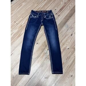 Rock Revival Sherry Skinny Dark Wash Rhinestones Thick Stitch Women’s 25